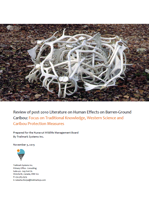 Report cover with a photo of many caribou antlers woven into a circle on the ground
