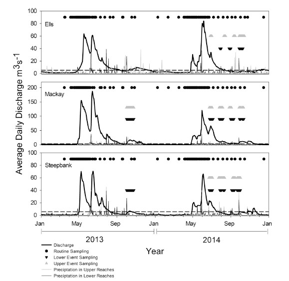 Average daily discharge and precipitation