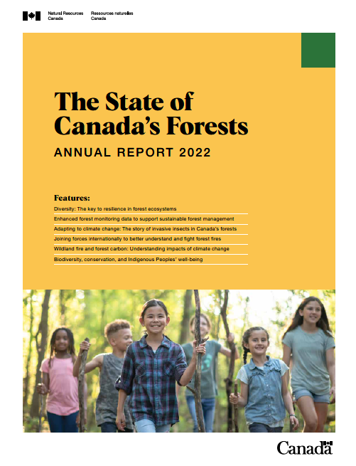 State of Canada's Forests Report cover depicting six children walking in a forest setting
