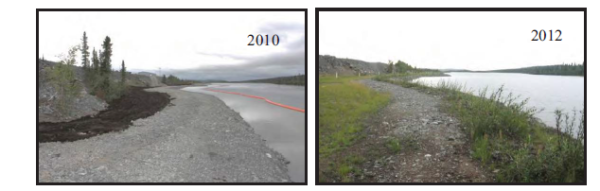 Lake shoreline before and after revegetation