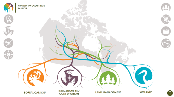 map of canada showing colourful roots interlocking overtop