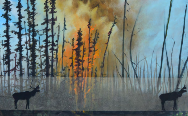 caribou response to wildfire painting