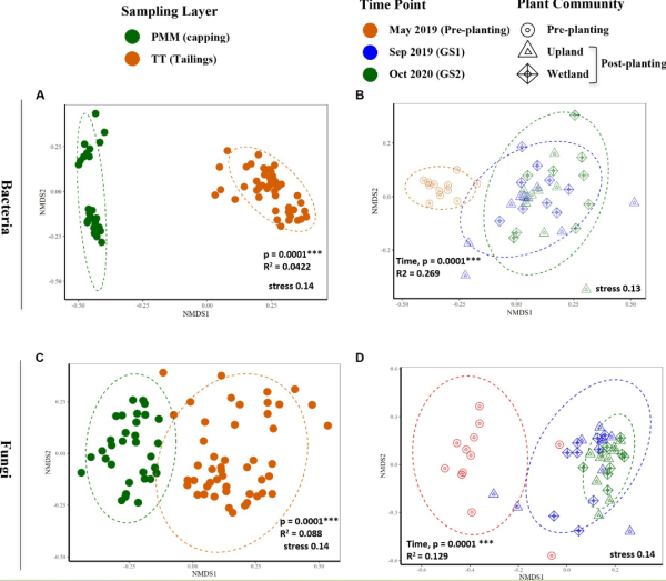 Bacterial and fungal communities in reclaimed tailings