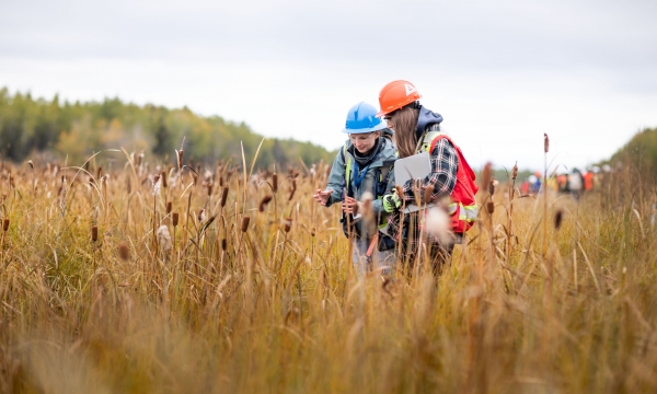 Two scientists in a field