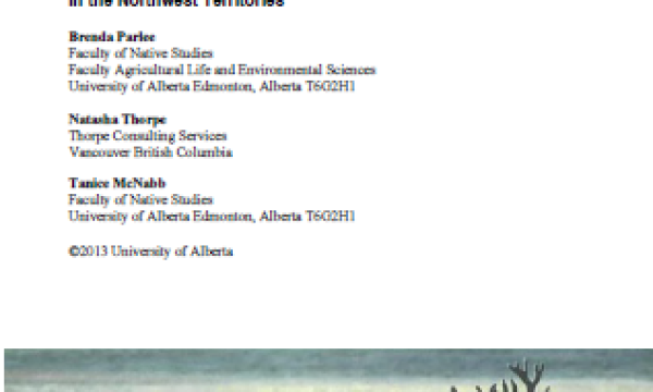 Report title and authors, with photo of 7 caribou standing on the tundra