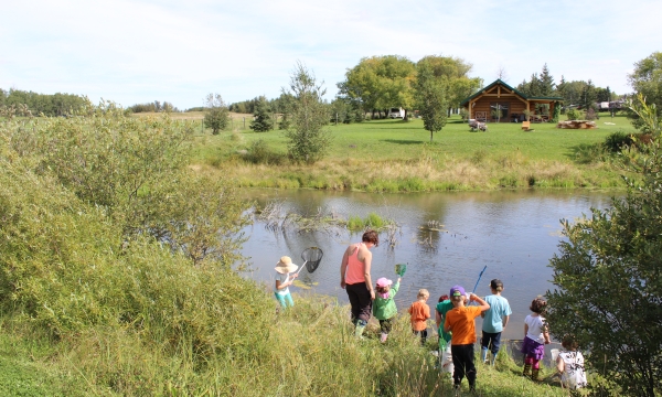 Kids at urban wetland