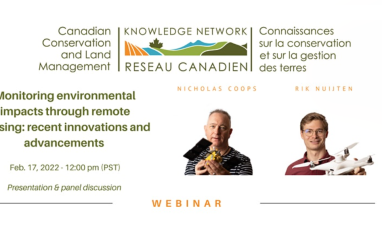 Photos of the two featured speakers are shown, along with the CCLM logo and the title of the event - 'Monitoring environmental impacts through remote sensing: recent innovations and advancements.