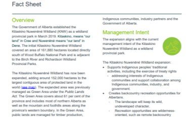Cover of Kitaskino Nuwenëné Wildland Expansion Fact Sheet