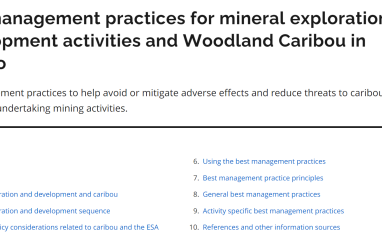 Cover-Best management practices for mineral exploration and development activities and Woodland Caribou in Ontario