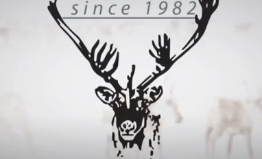 Sketch of a caribou's head with large antlers looking forward, under the heading 'Safeguarding caribou since 1982'
