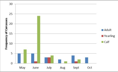 Number of ungulate carcasses by month