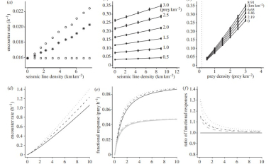 Graphs of seismic line density and prey density