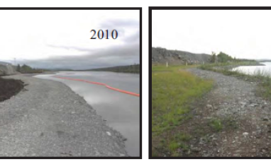 Lake shoreline before and after revegetation