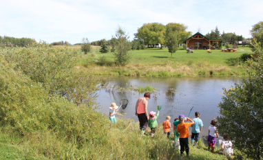 Kids at urban wetland