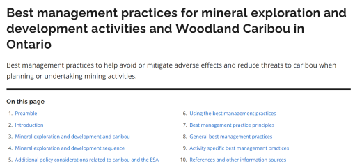 Cover-Best management practices for mineral exploration and development activities and Woodland Caribou in Ontario