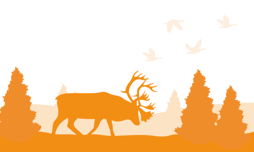 Caribou walking through trees.