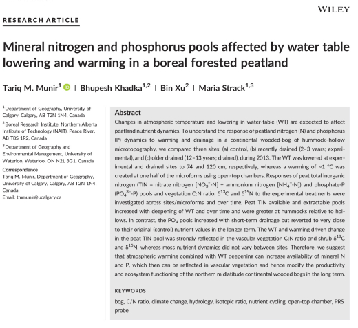 Mineral Nitrogen and Phosphorus Pools Affected by Water Table 
